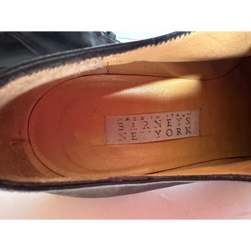 Vintage Barneys New York Black Leather Suede Lace Up Pointed Toe Kitten Heel 6.5 - Picture 7 of 9